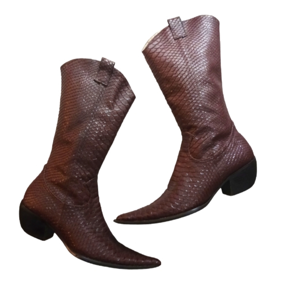 Navid O Nadia Vintage Pointed Toe Snakeskin Embbossed Western Boots size 9